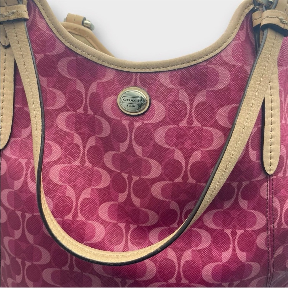 Genuine Coach Leather Tote Bag Peyton Dream C Pink and Tan Tote F25522 - Picture 6 of 14